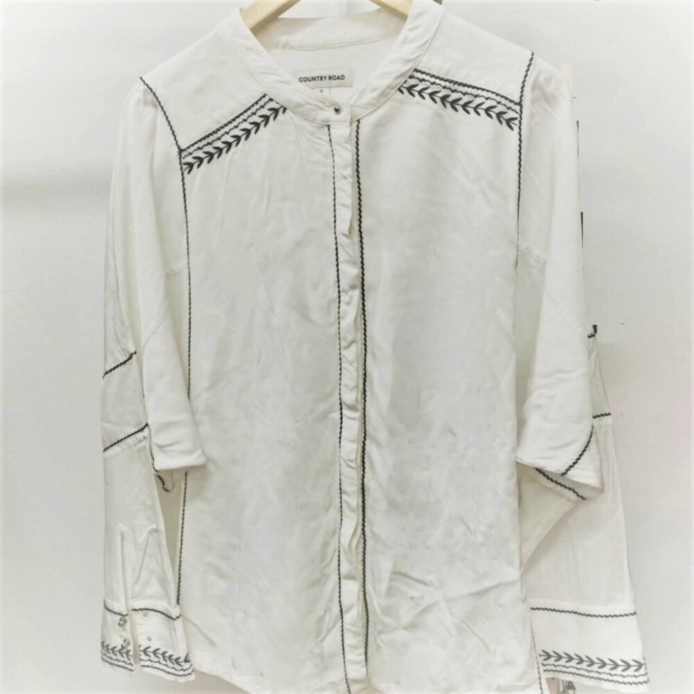 COUNTRY ROAD White Embroidered Panel Office Blouse Shirt RRP$179 - Picture 10 of 12